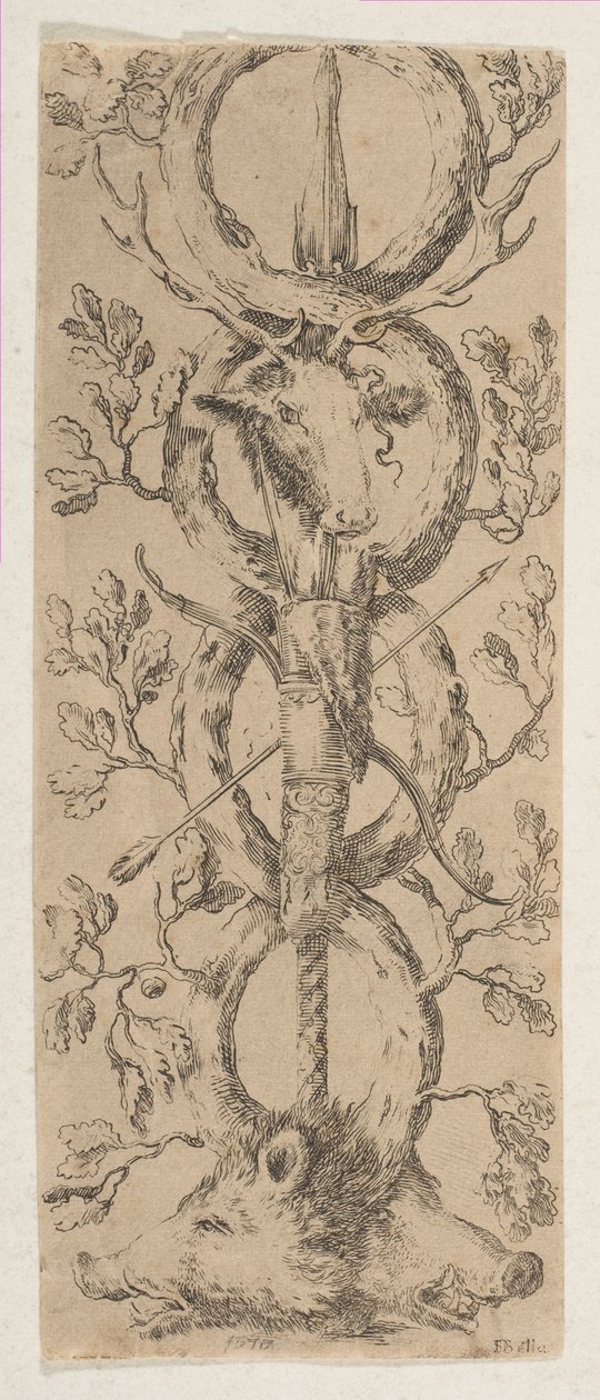 رؤساء الأيل واثنين من الخنازير في فروع Rinceaux of Oak ، كاليفورنيا. 1653. بواسطة ستيفانو ديلا بيلا
