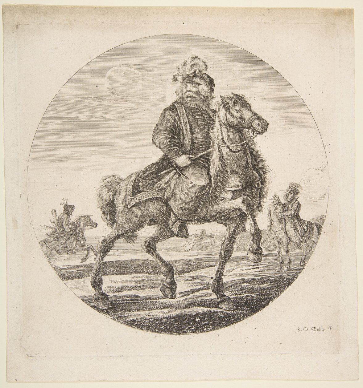 الفارس المجري يركب نحو اليمين ، الفرسان الآخرون في الخلفية ، دائري ... ، كاليفورنيا. 1651. بواسطة ستيفانو ديلا بيلا