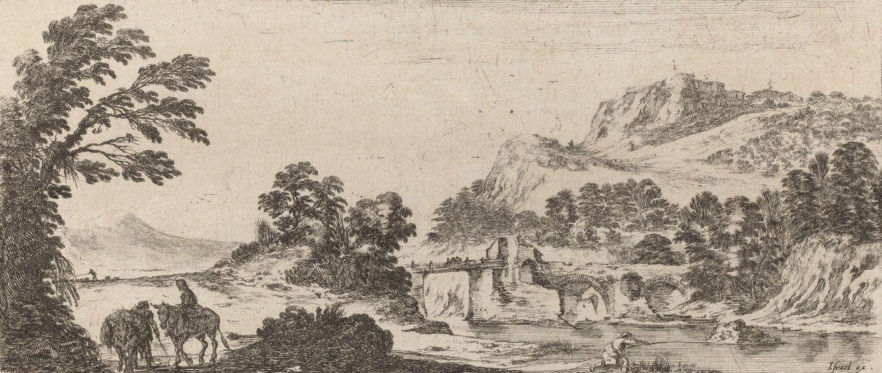 المناظر الطبيعية مع الجسر ، 1641. بواسطة ستيفانو ديلا بيلا