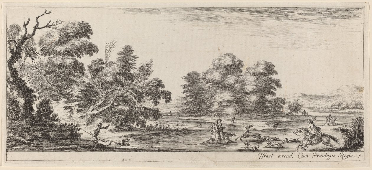منظر طبيعي مع Deer Hunt ، في عام 1647 أو قبله. بواسطة ستيفانو ديلا بيلا