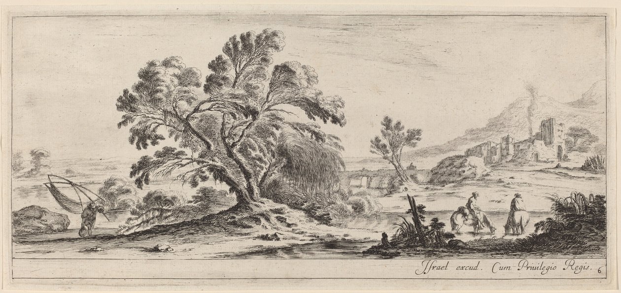 منظر طبيعي مع صياد يحمل شبكته ، في عام 1647 أو قبله. بواسطة ستيفانو ديلا بيلا