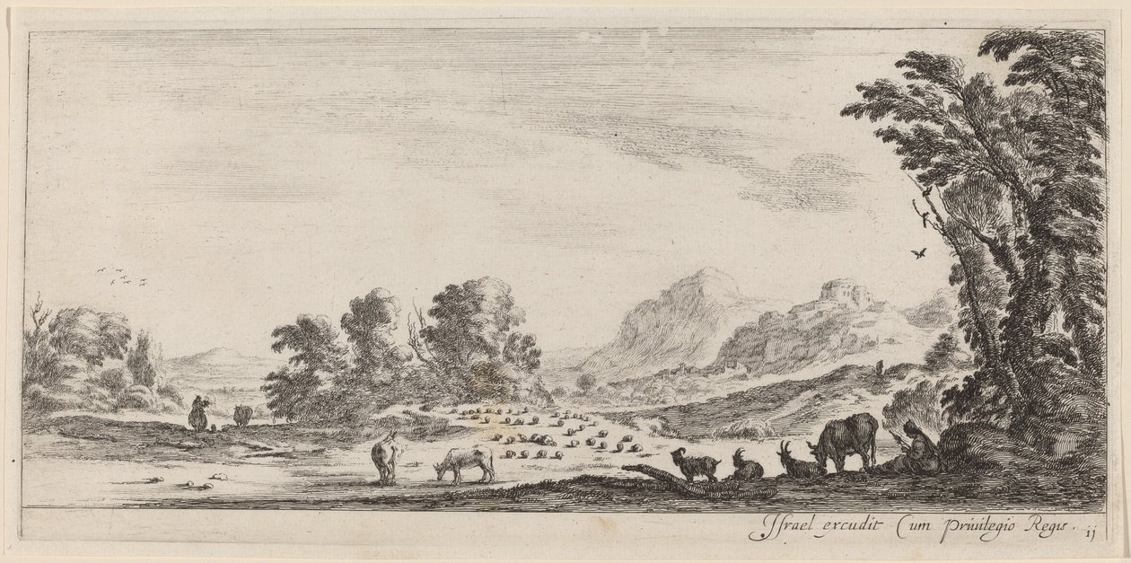 منظر طبيعي للراعي يحرس قطيعه في عام 1647 أو قبله. بواسطة ستيفانو ديلا بيلا