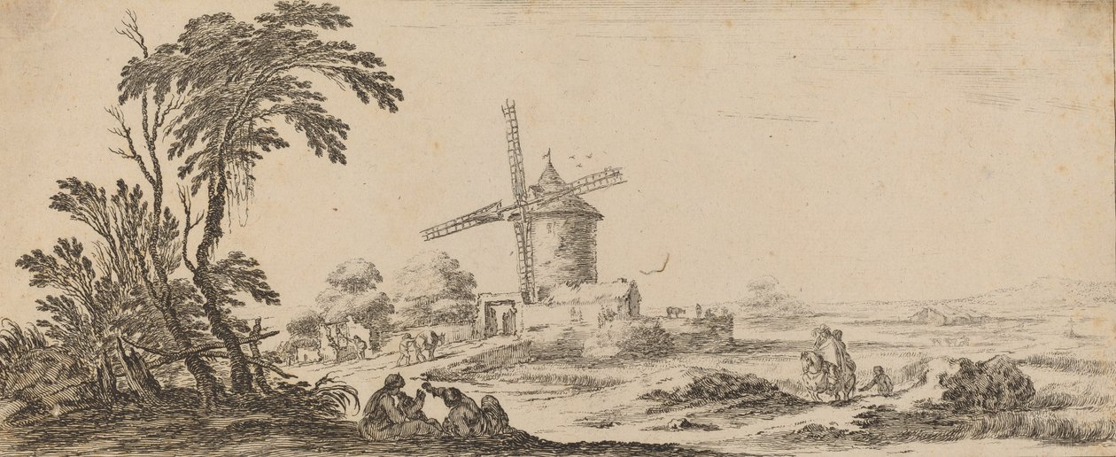 منظر طبيعي مع طاحونة هوائية ، في عام 1647 أو قبله. بواسطة ستيفانو ديلا بيلا