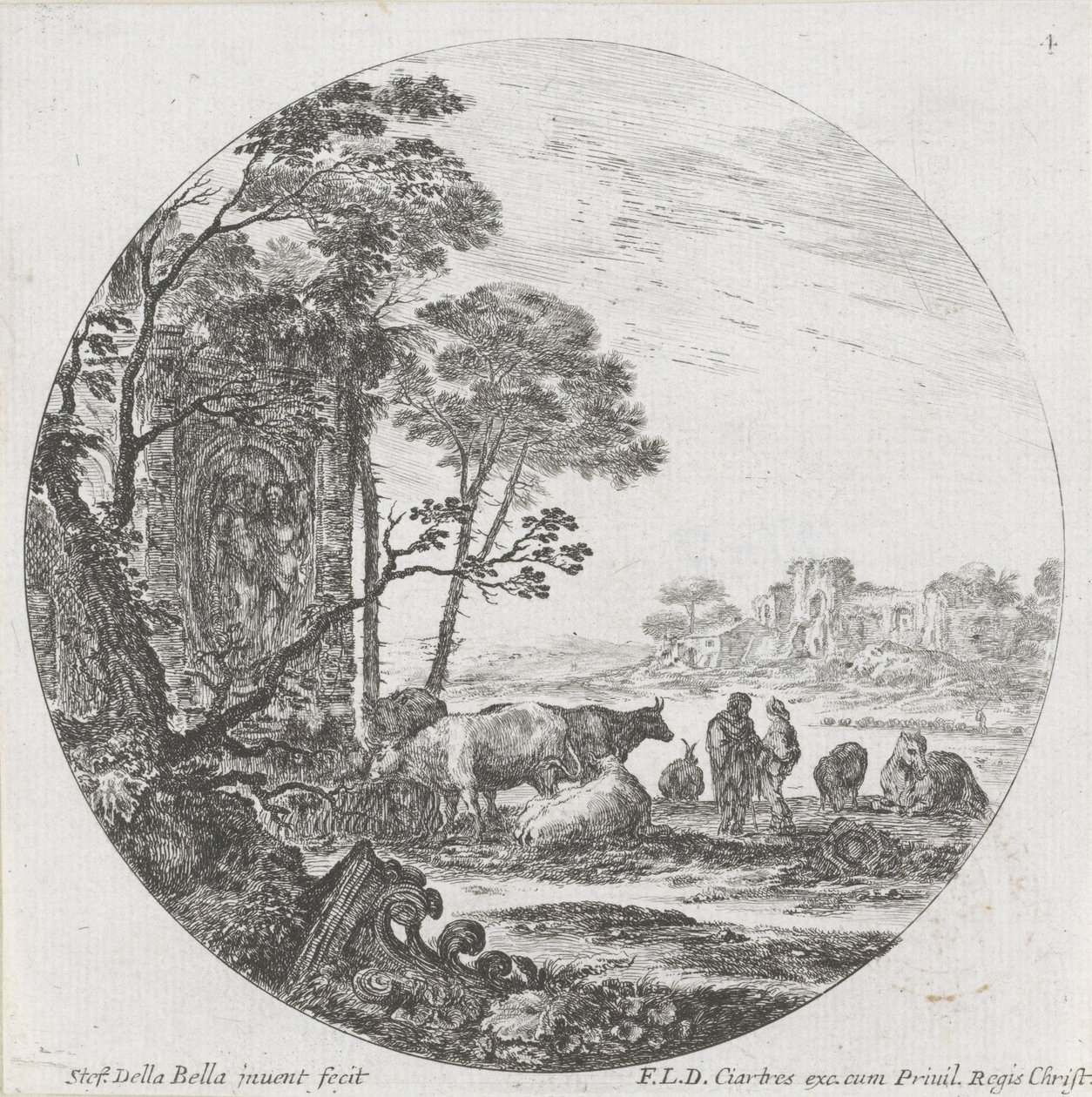 منظر طبيعي مع القطيع وعاصمة كورنثية مناظر طبيعية وأطلال في روما (عنوان السلسلة) Paysages et ruines de Rome (عنوان السلسلة) بواسطة ستيفانو ديلا بيلا