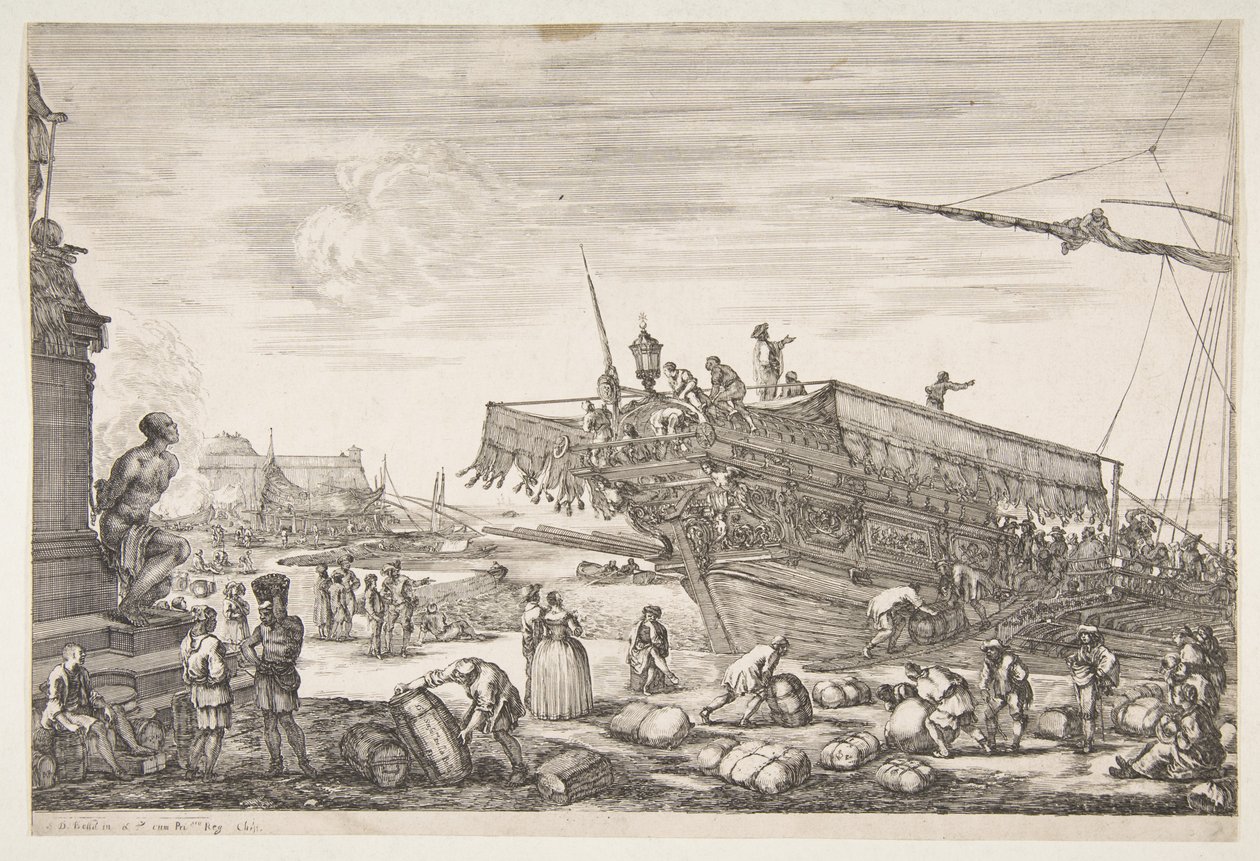 تحميل لوح من مناظر ميناء ليفورنو دو بورت دو ليفورن 1654-55. بواسطة ستيفانو ديلا بيلا