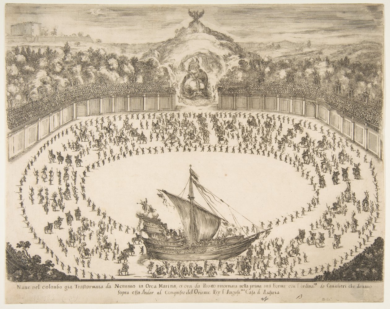 موكب يطفو على شكل سفينة ، شعار النبالة لدوق مودينا الكبير في الأعلى ، 1652. بواسطة ستيفانو ديلا بيلا