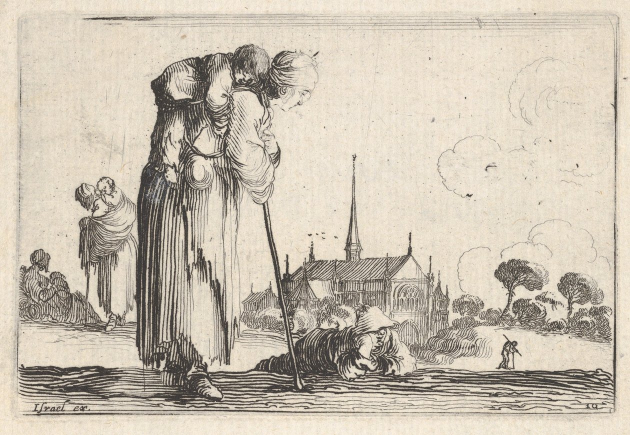 اللوحة 10: استدارت امرأة فلاحية نحو اليمين مع طفل على ظهرها ، ولد صبي ... ، كاليفورنيا. 1642. بواسطة ستيفانو ديلا بيلا