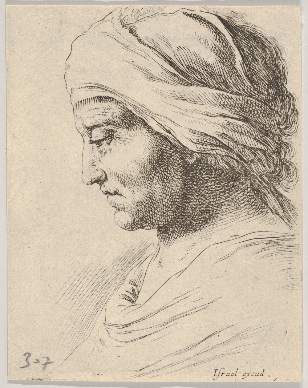 اللوحة 16: صورة لرجل عجوز ملفوف بقطعة قماش مربوطة حول رأسه ، من The B ...، ca. 1649. بواسطة ستيفانو ديلا بيلا