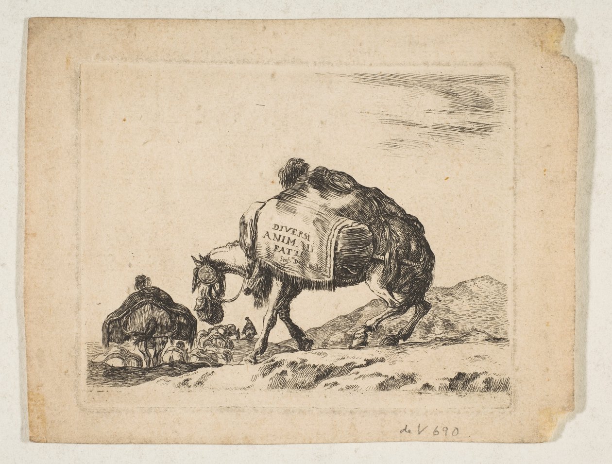 اللوحة 1: حصان قطيع ، من "حيوانات مختلفة" Diversi animali ، كاليفورنيا. 1641. بواسطة ستيفانو ديلا بيلا