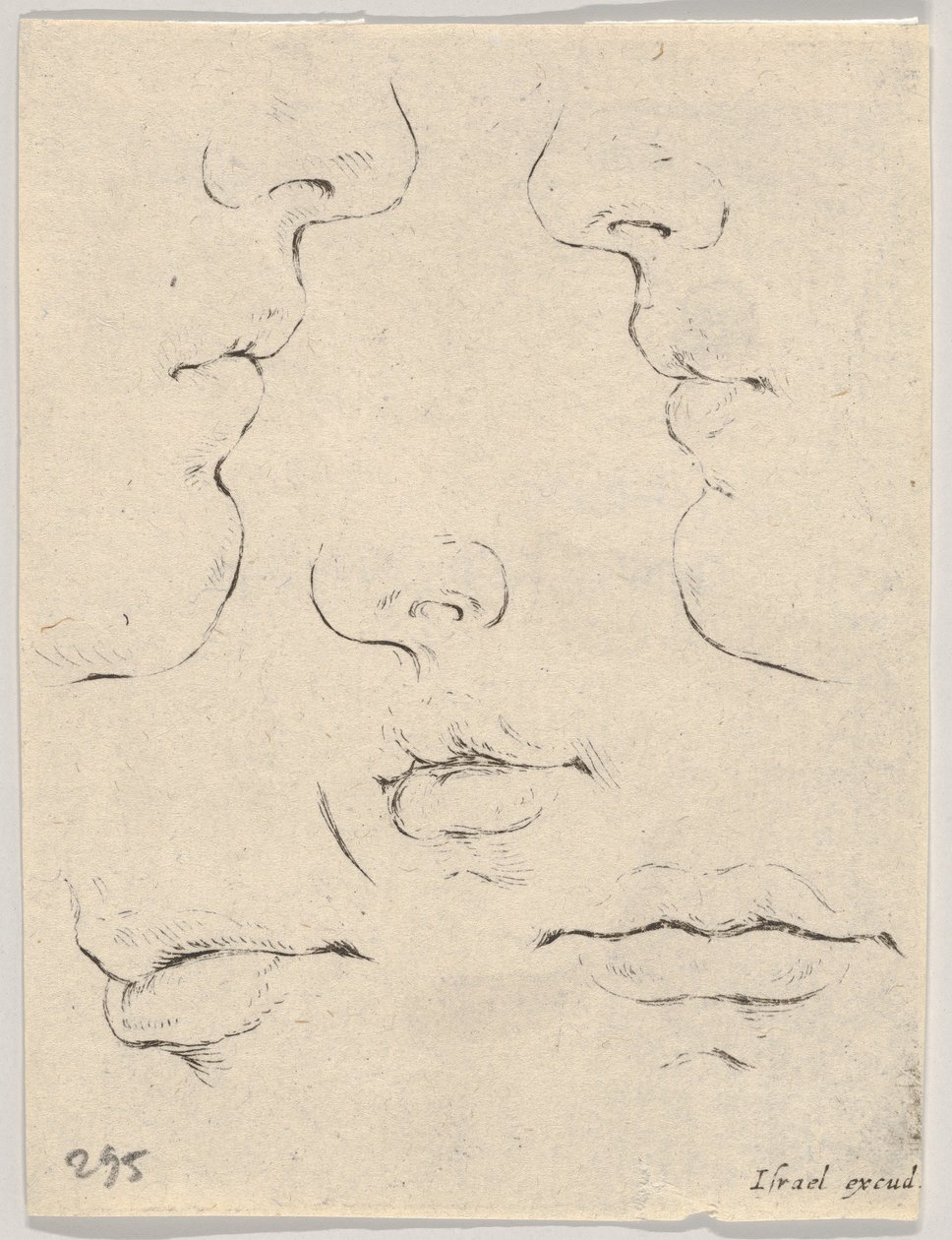 اللوحة 4: ملفان شخصيان وثلاثة أفواه ، من كتاب التعلم لرسم Livre po ...، ca. 1649. بواسطة ستيفانو ديلا بيلا
