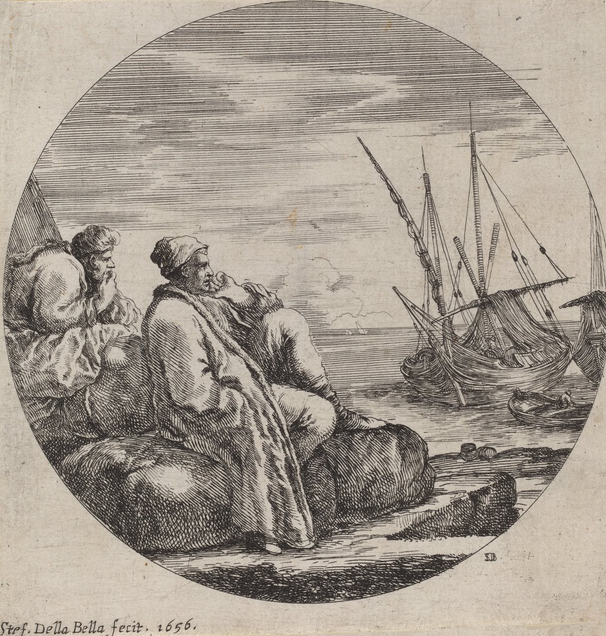 ميناء بحري به تاجران تركيان ، 1656. بواسطة ستيفانو ديلا بيلا