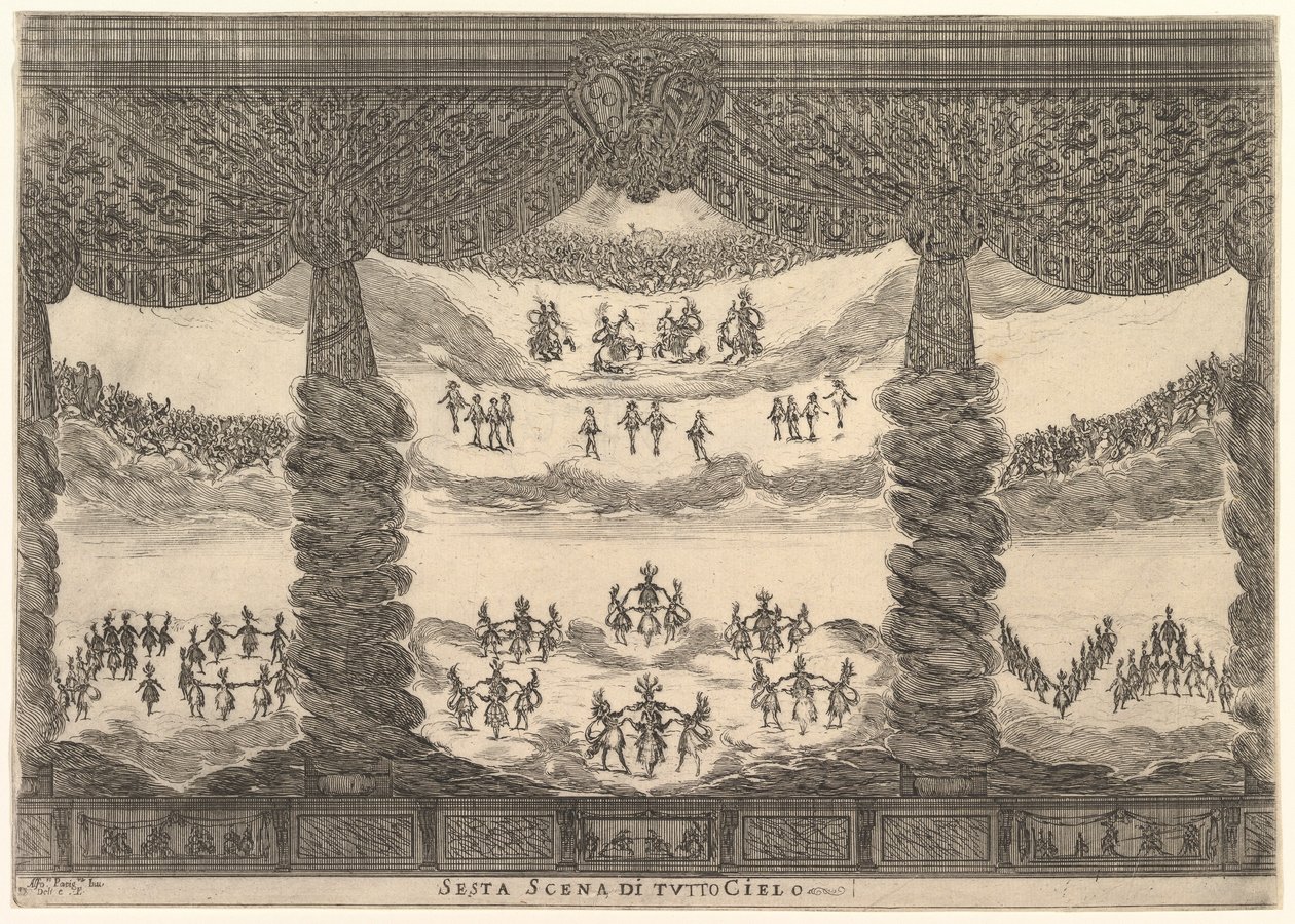 المشهد السادس ، السماوات ، من زواج الآلهة Le nozze degli Dei ، 1637. بواسطة ستيفانو ديلا بيلا