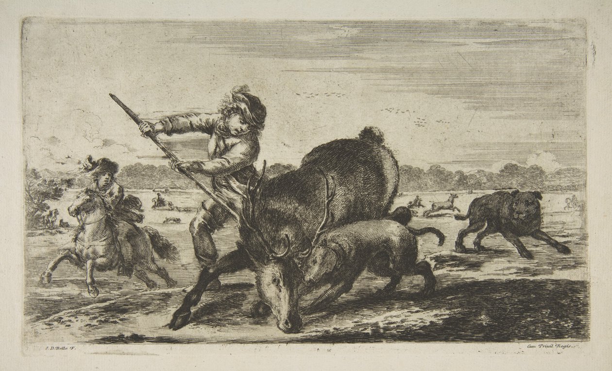 الأيل في الخليج ، من صيد الحيوانات يصطاد الحيوانات المختلفة ، كاليفورنيا. 1654. بواسطة ستيفانو ديلا بيلا