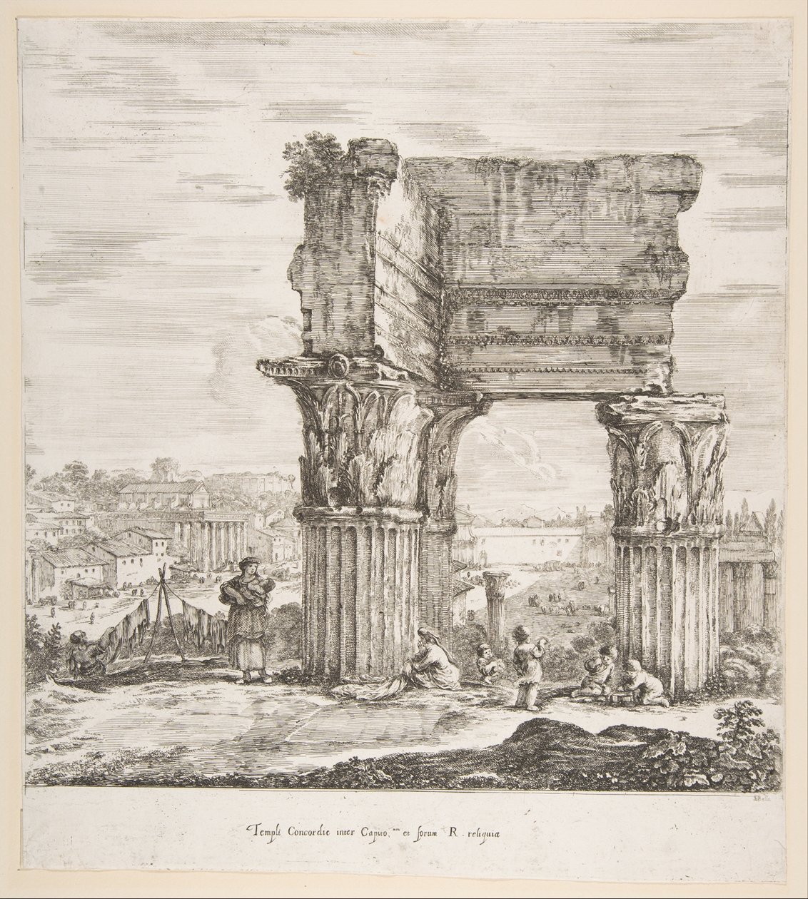 معبد فيسباسيان والمنتدى الروماني ، من ستة مناظر كبيرة ، وأربعة من روما ، واثنان ... ، 1656. بواسطة ستيفانو ديلا بيلا