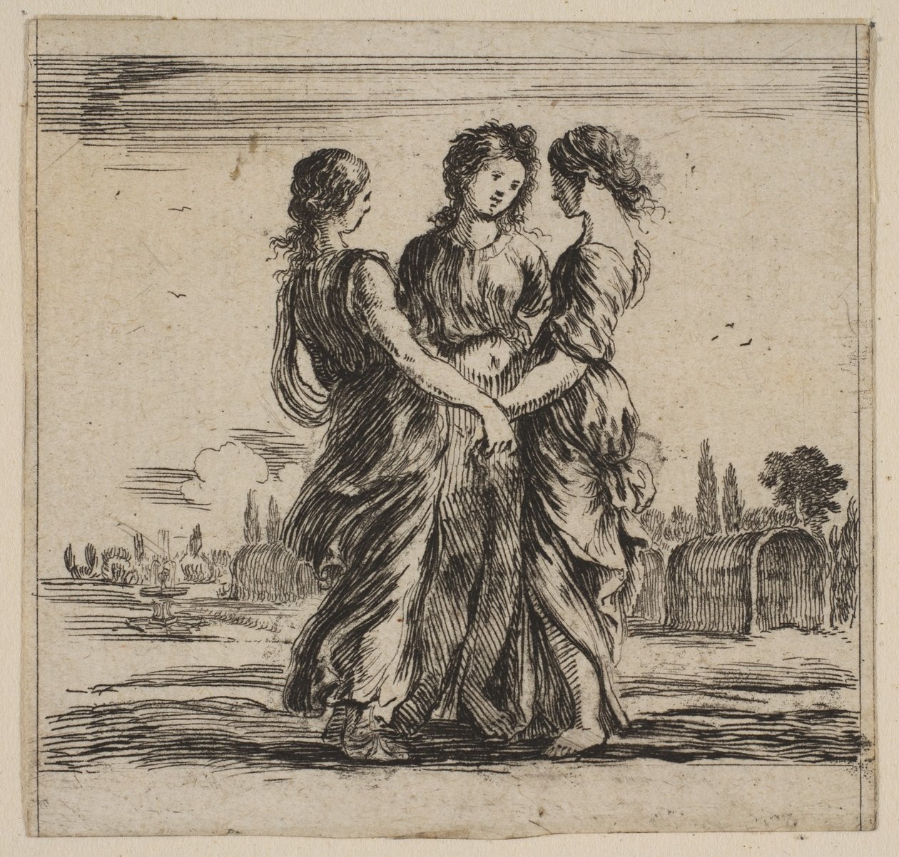 النعم الثلاثة ، من "لعبة الأساطير" Jeu de la Mythologie ، 1644. بواسطة ستيفانو ديلا بيلا