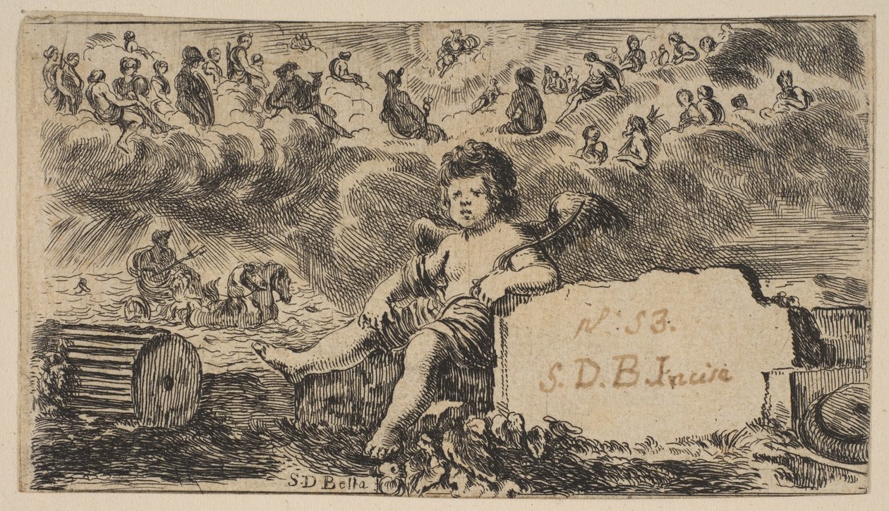 صفحة العنوان: كيوبيد ، من Game of Mythology Jeu de la Mythologie ، 1644. بواسطة ستيفانو ديلا بيلا