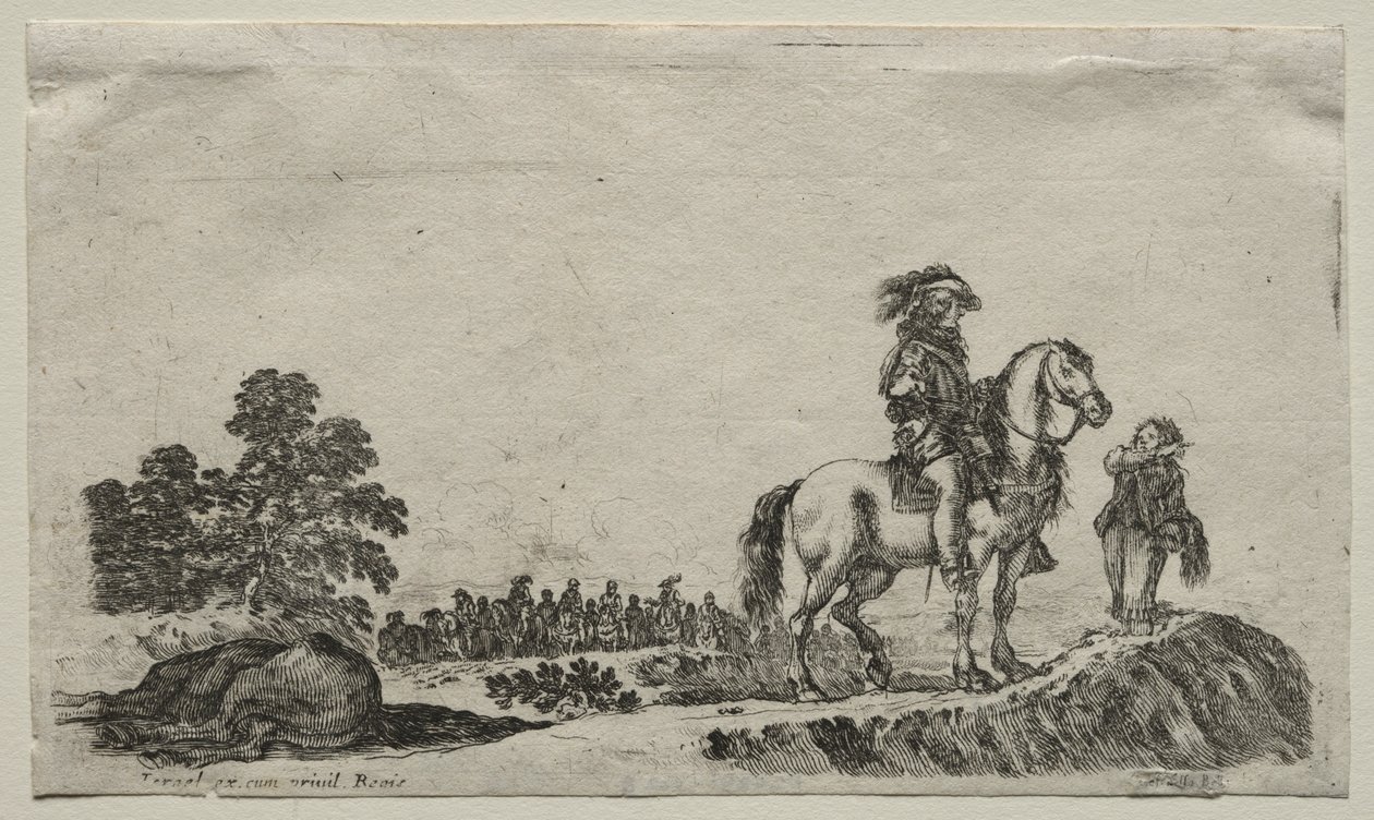 شخصيات مختلفة ومناظر طبيعية: فارس خاسر يستفسر عن الطريق ، 1649. بواسطة ستيفانو ديلا بيلا