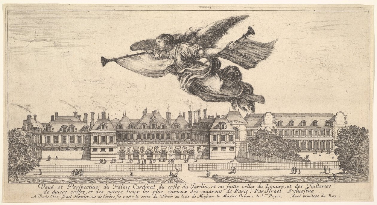 منظر لقصر الكاردينال ، صورة الشهرة في أعلى المركز تحلق في اتجاه اليسار ... ، 1649-51. بواسطة ستيفانو ديلا بيلا