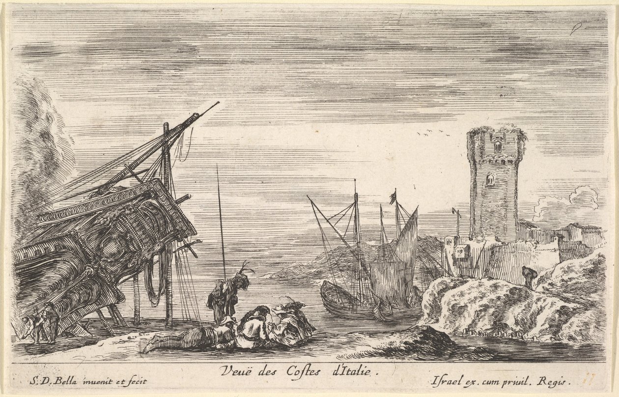 منظر لساحل إيطاليا Veue des Costes d'Italie ، قوس سفينة إلى اليسار ... ، 1647. بواسطة ستيفانو ديلا بيلا