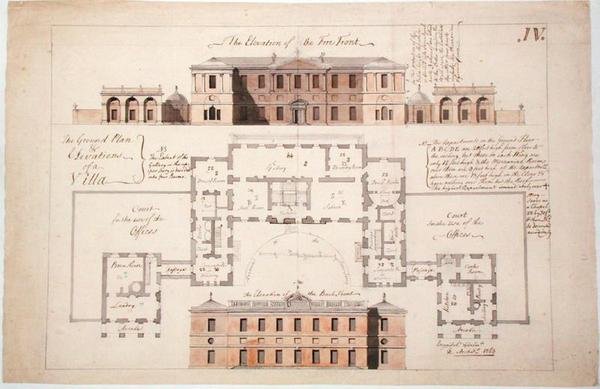 مخطط الأرض والارتفاعات لفيلا كبيرة ، 1770 (الجرافيت والقلم والحبر وغسلها على الورق) بواسطة ستيفين ريو