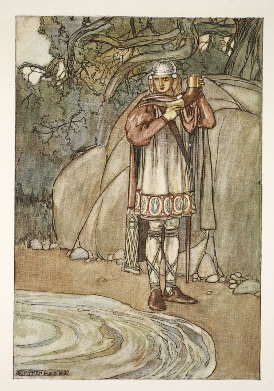 أخذ ديرموت القرن وكان سيملأه ، رسم توضيحي من `` الأفعال السامية للفنلنديين ، وغيرها من رومانسيات بارديك في أيرلندا القديمة 
