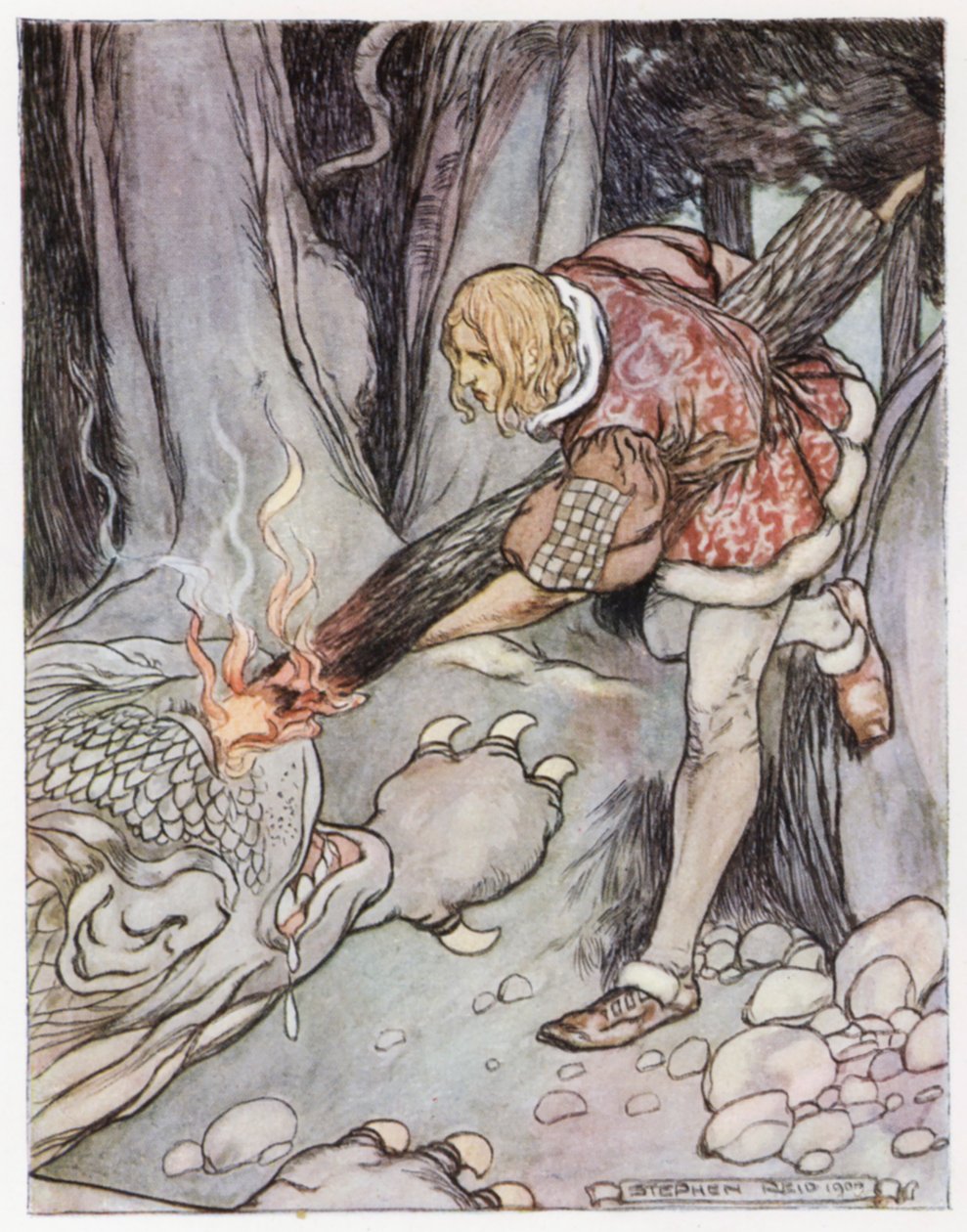 رسم توضيحي لـ Siegfried the Dragon-Slayer (لون ليثو) بواسطة ستيفن ريد