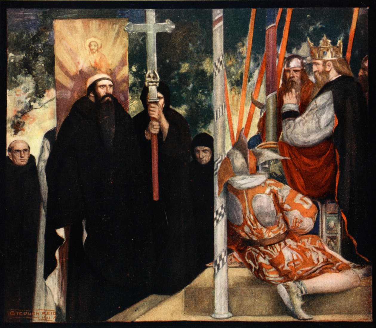 استقبال القديس أوغسطين من قبل Ethelbert ، رسم توضيحي من "The Mighty Army" بقلم Winifred M. Letts ، حانة. 1912 (لون ليثو) بواسطة ستيفن ريد