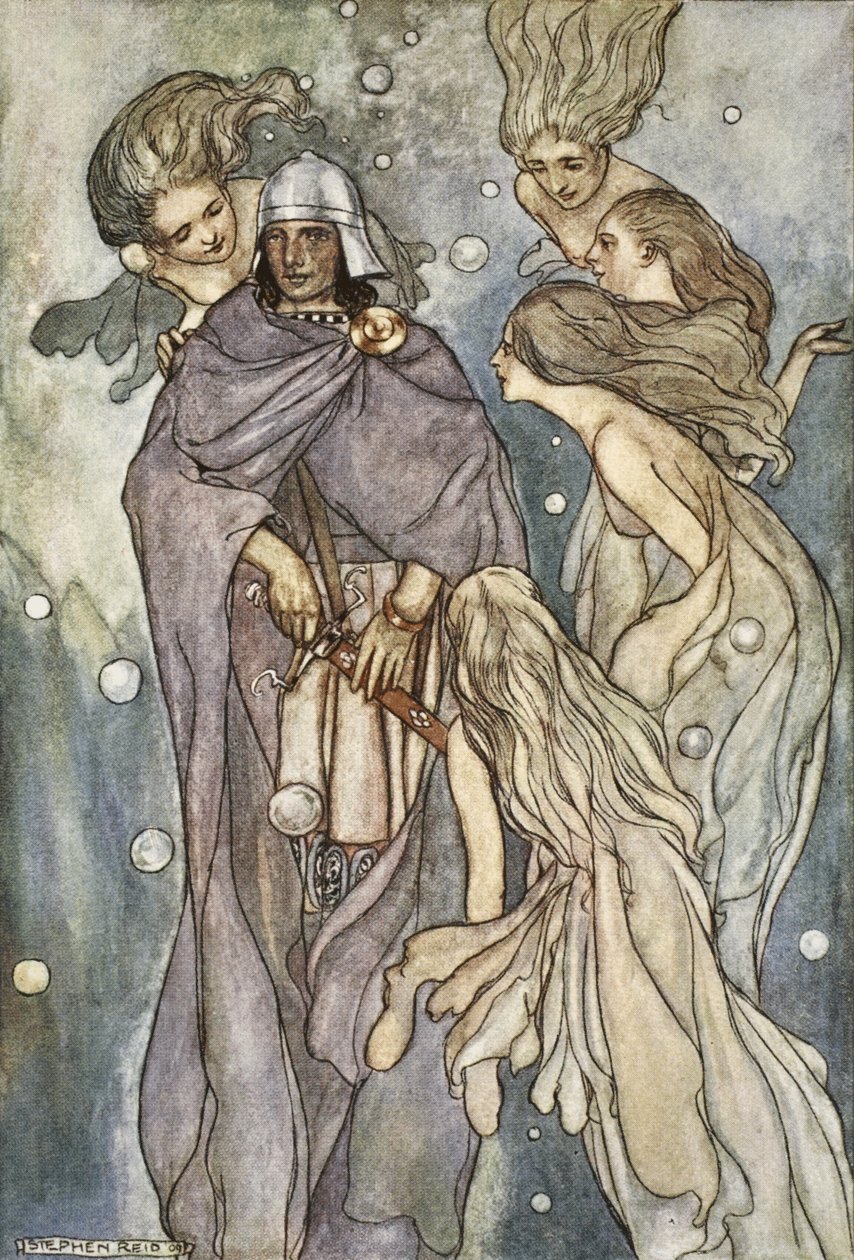 هناك سكنت حوريات المحيط ذات الشعر الأحمر ، رسم توضيحي من `` الأفعال العالية للفنلنديين ، وغيرها من الرومانسيات البردية في أيرلندا القديمة 