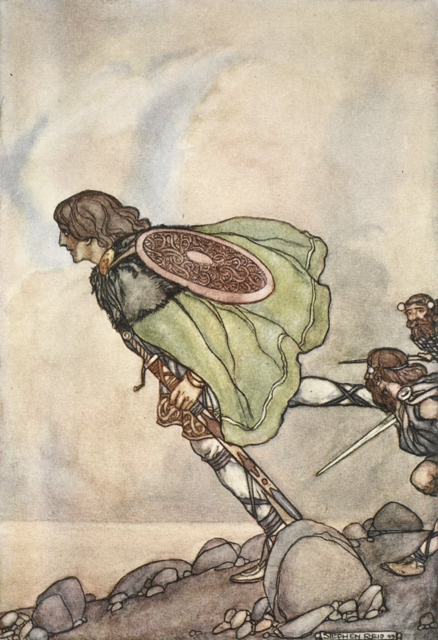 ركضوه عن طريق التل والطائرة ، رسم توضيحي من `` The High Deeds of Finn ، و Bardic Romances الأخرى في أيرلندا القديمة 