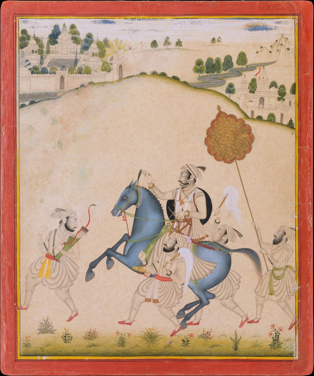 ماهارانا عمار سينغ الثاني يركب حصان جودبور ، كاليفورنيا. 1700-1710. بواسطة سيد Stipple