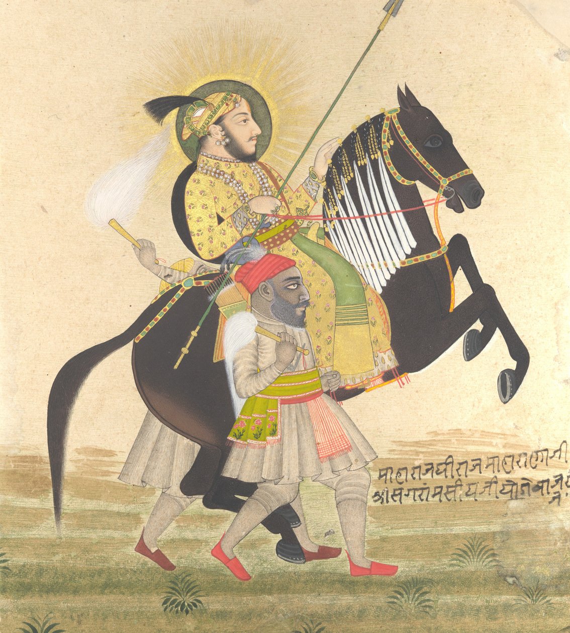 ماهارانا سانجرام سينغ يركب جائزة الفحل ، كاليفورنيا. 1712. بواسطة سيد Stipple