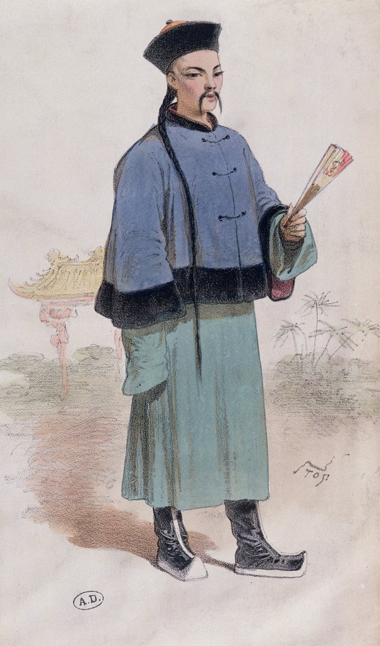 الماندرين في معطف من الفرو مع مروحة ، c.1860 بواسطة توقف