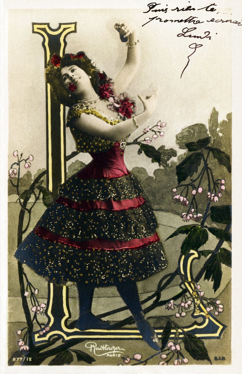 L: Luz Chavita ، ممثلة وراقصة من la Belle Epoque - Opera Comique ، باريس - الأبجدية في بطاقة بريدية بواسطة استوديو Reutlinger