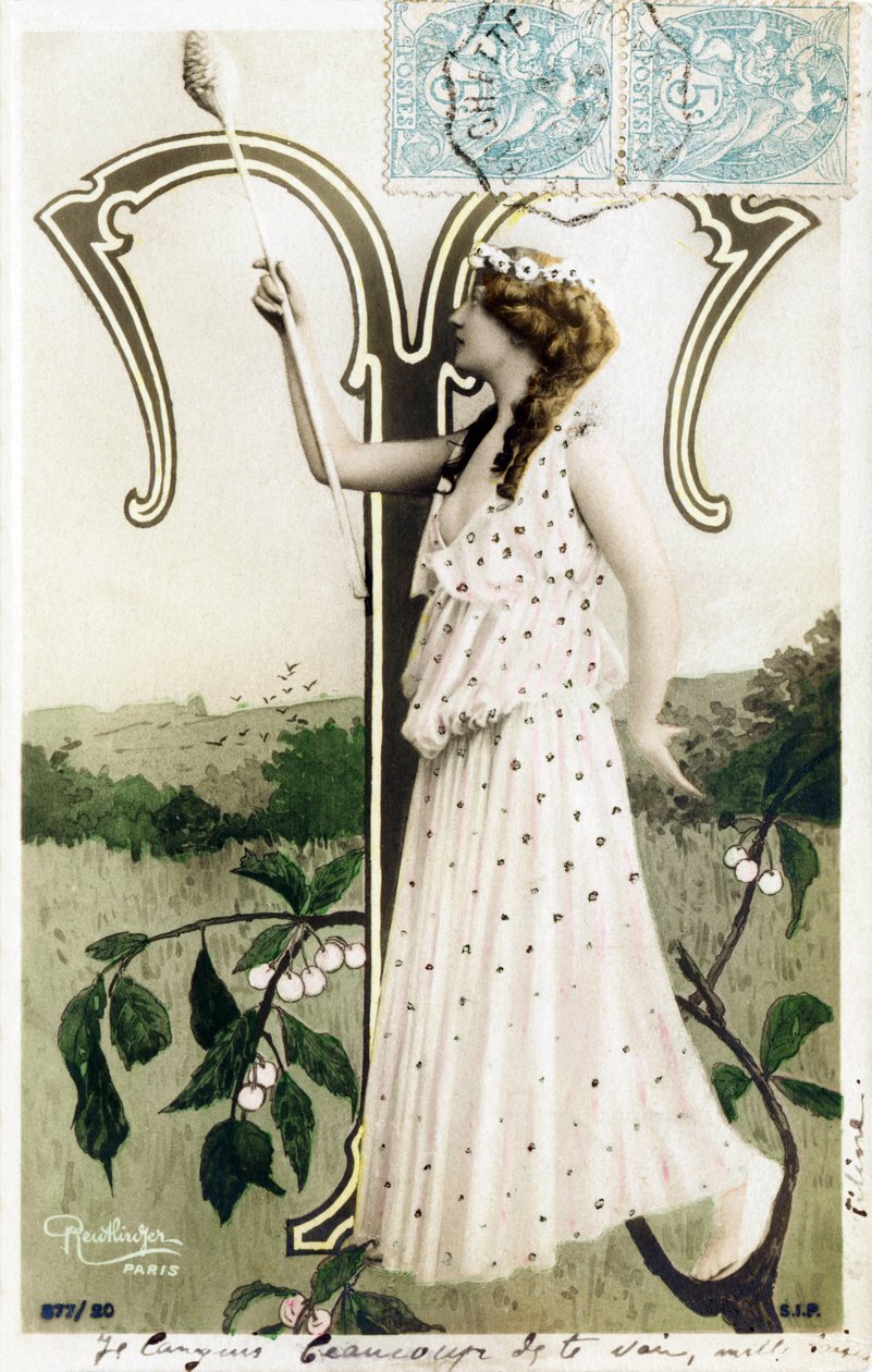 T: لويز ميريل ، ممثلة ومغنية غنائية من la Belle Epoque - Folies Bergere ، مسارح du Gymnase ، de la Gaite ، باريس - الأبجدية في بطاقة بريدية بواسطة استوديو Reutlinger