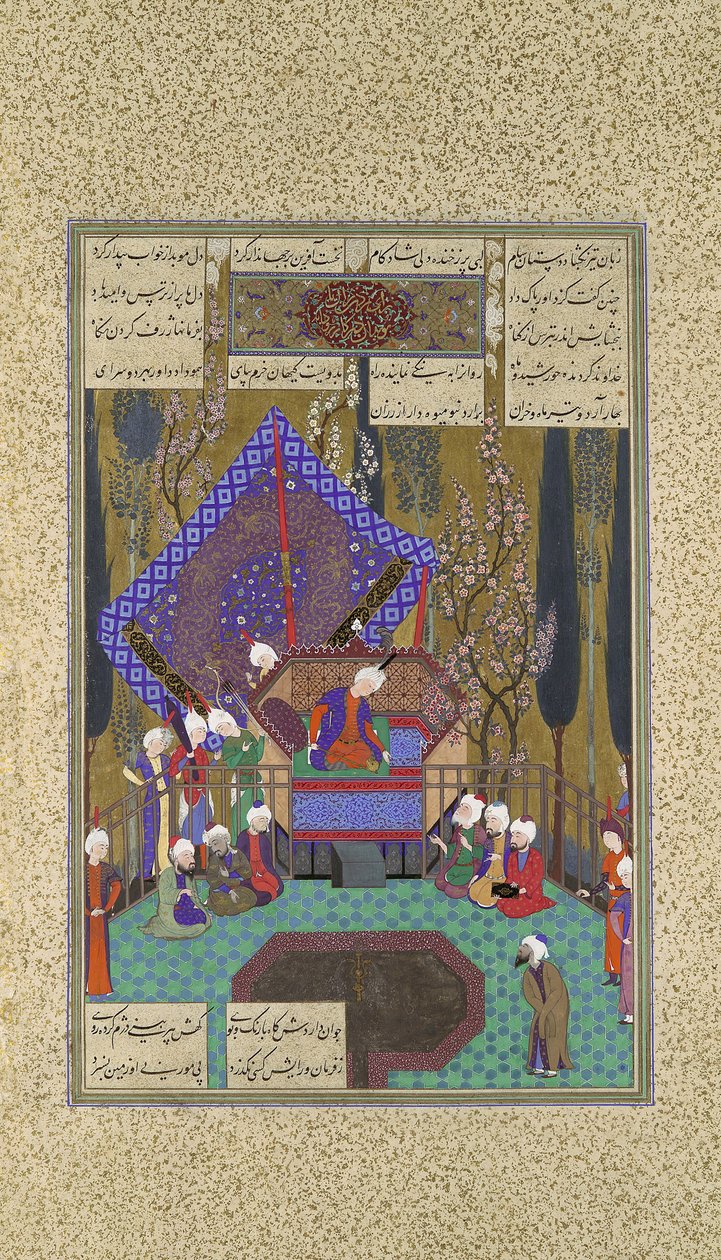 زال يستشير المجوس ، ورقة 73 ق من كتاب شاهنامه للملوك ... ، حوالي 1530-1535 بواسطة السلطان محمد