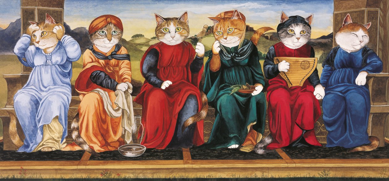 رسم توضيحي من Cats Galore! خلاصة وافية للقطط المثقفة (نشر عام 2015) بواسطة سوزان هربرت