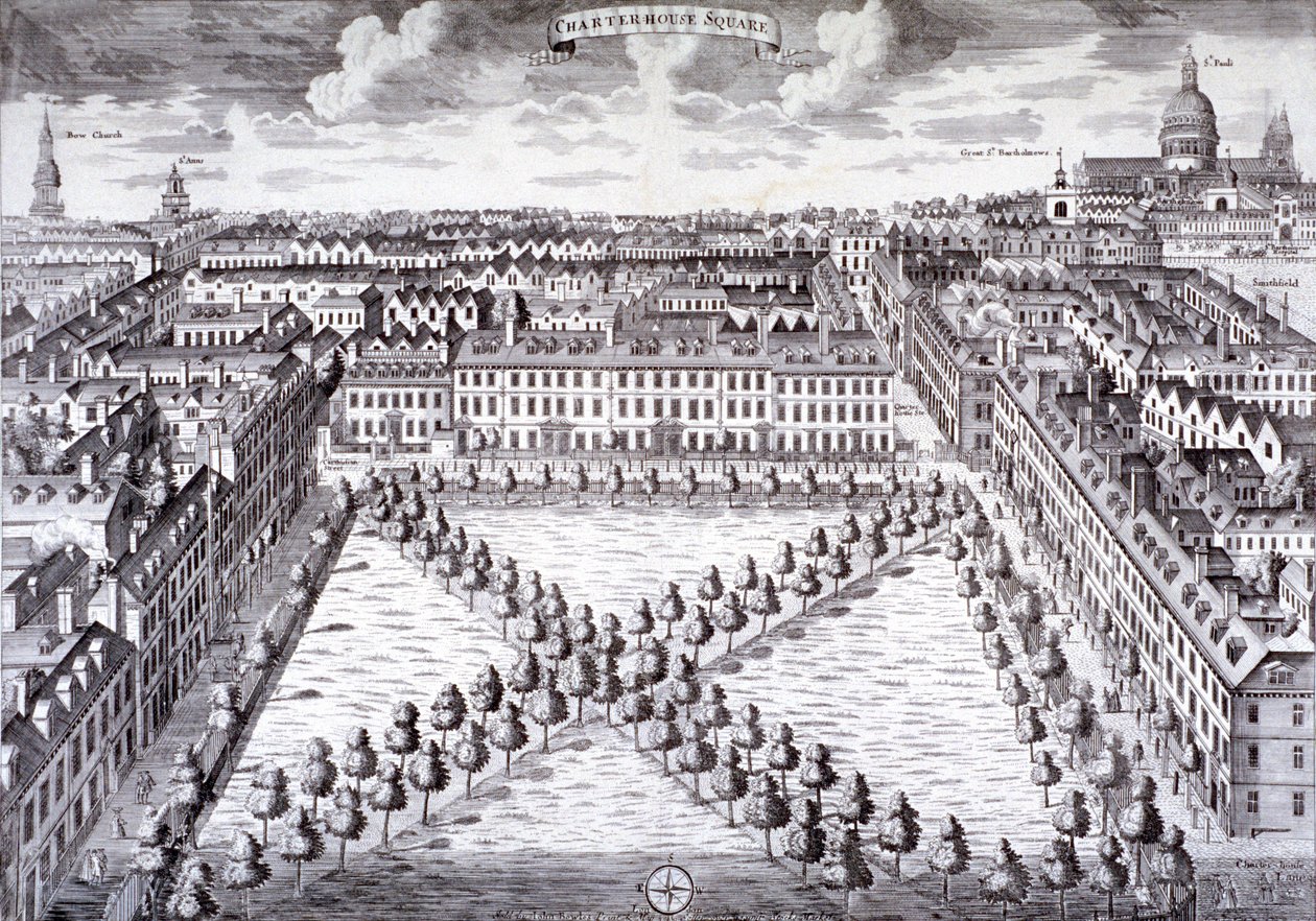 منظر من منظور عين الطائر لميدان تشارترهاوس ، فينسبري ، لندن ، c1750 بواسطة ساتون نيكولز