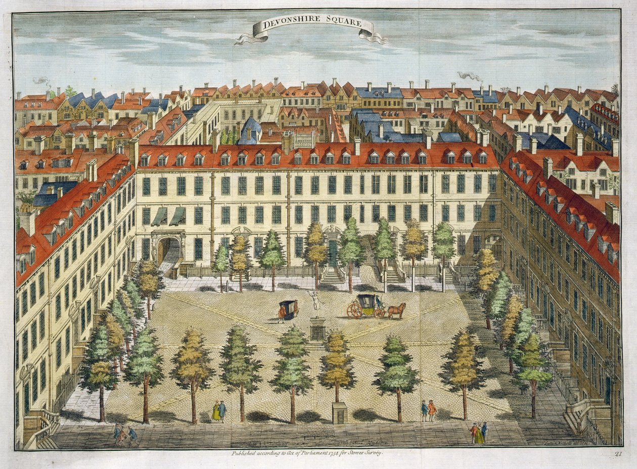 ساحة ديفونشاير ، عن "ستو مسح لندن" ، حانة. 1754 بواسطة ساتون نيكولز