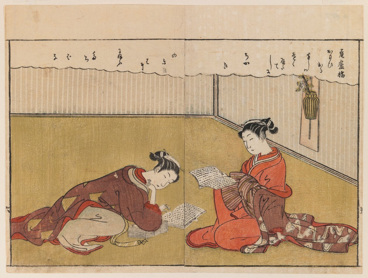 صفحة من Haru no Nishiki ، 1771 (طباعة لوح خشبي) بواسطة سوزوكي هارونوبو