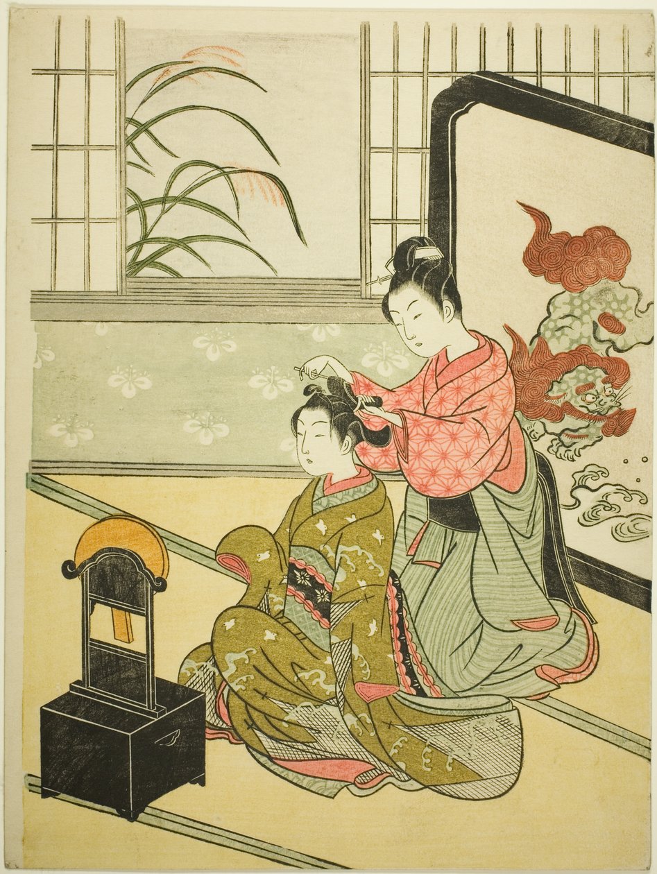 قمر الخريف في المرآة (Kyodai no shugetsu) ، من سلسلة "Eight Views of the Parlor (Zashiki hakkei)" بواسطة سوزوكي هارونوبو