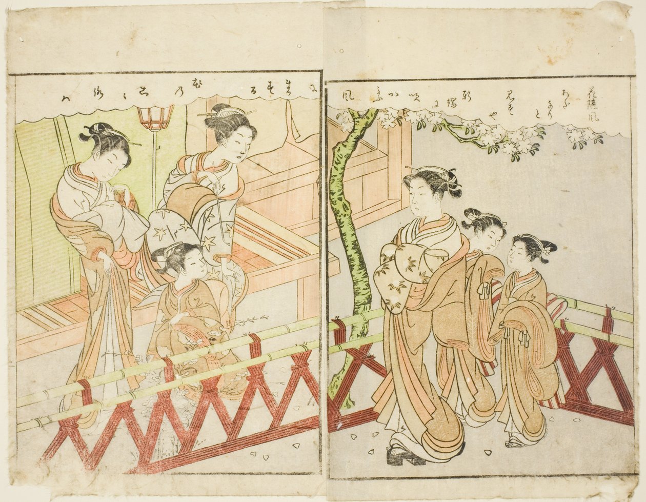 توضيح من صفحتين من المجلد. 2 من "كتاب صور الربيع البروكار (Ehon haru no nishiki)" بواسطة سوزوكي هارونوبو