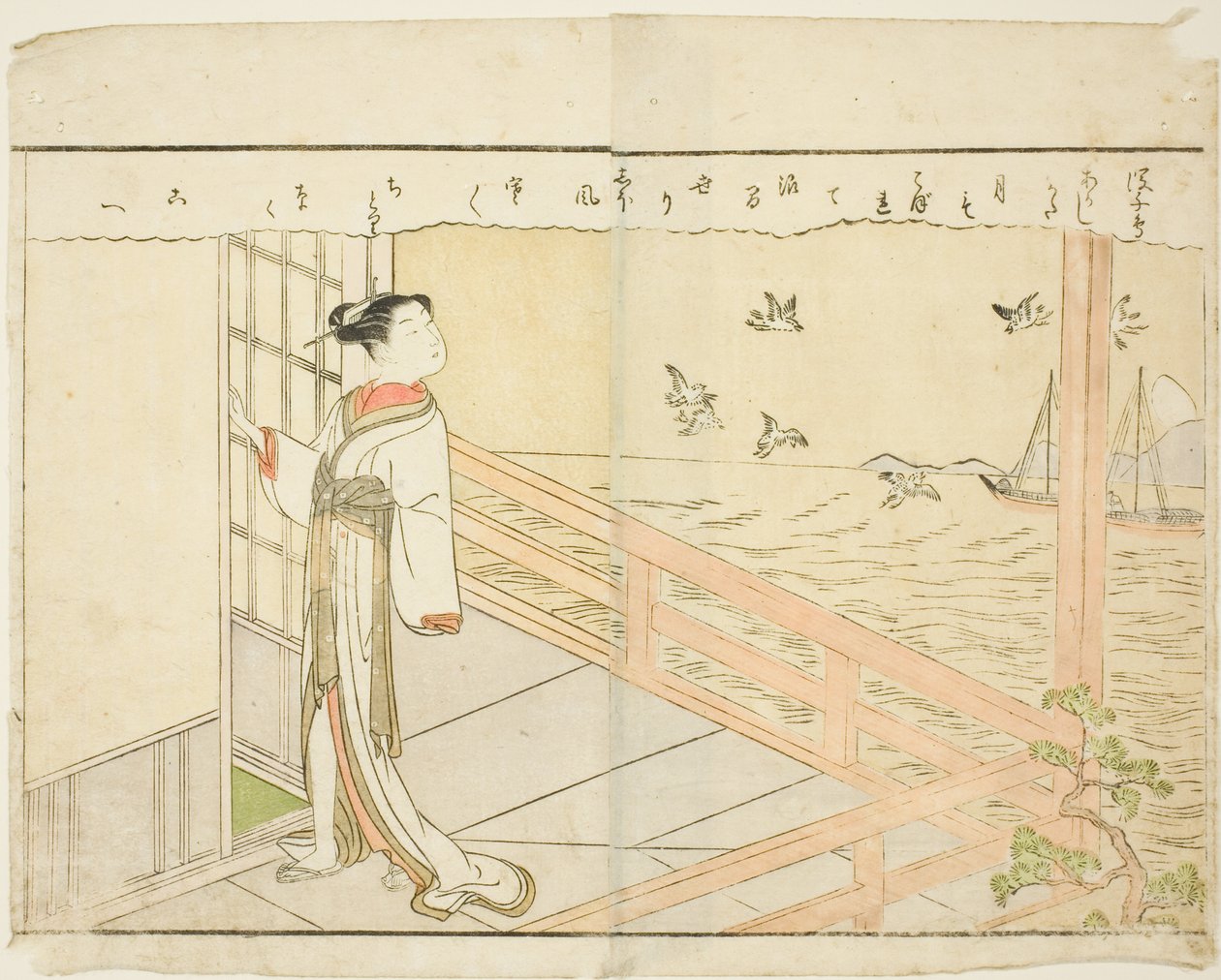 توضيح من صفحتين من المجلد. 2 من "كتاب صور الربيع البروكار (Ehon haru no nishiki)" بواسطة سوزوكي هارونوبو