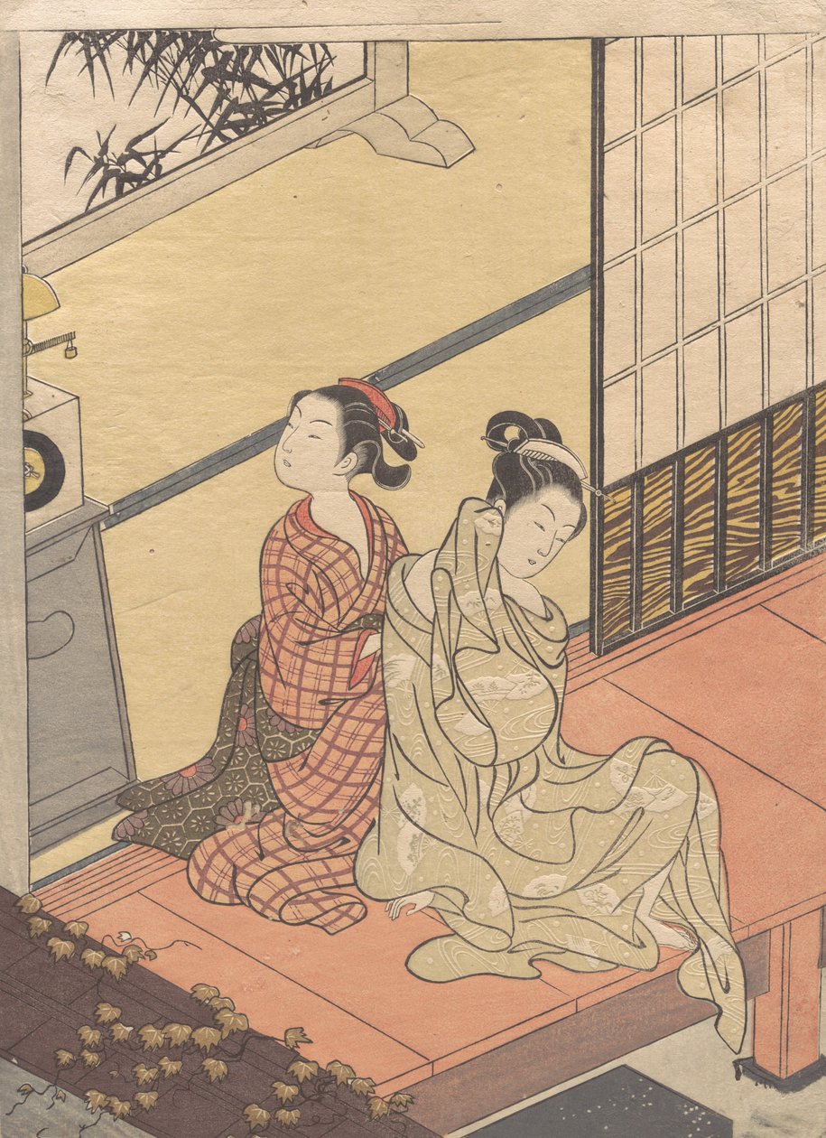 رنين المساء للساعة Tokei no bansho ، من سلسلة "Eight Parlor Views" Za ...، ca. 1766. بواسطة سوزوكي هارونوبو