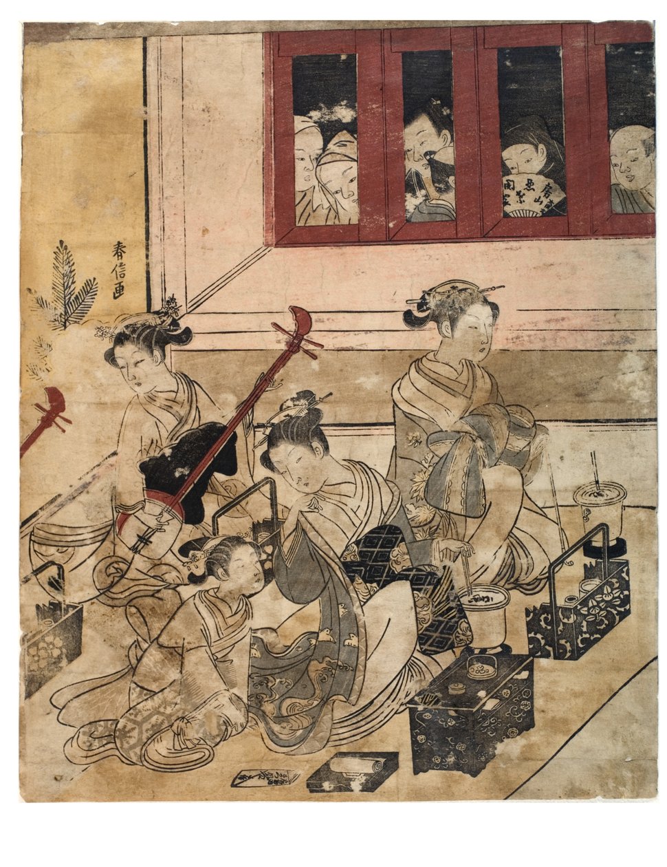 أربع فتيات من Yoshiwara في الغرفة بواسطة سوزوكي هارونوبو