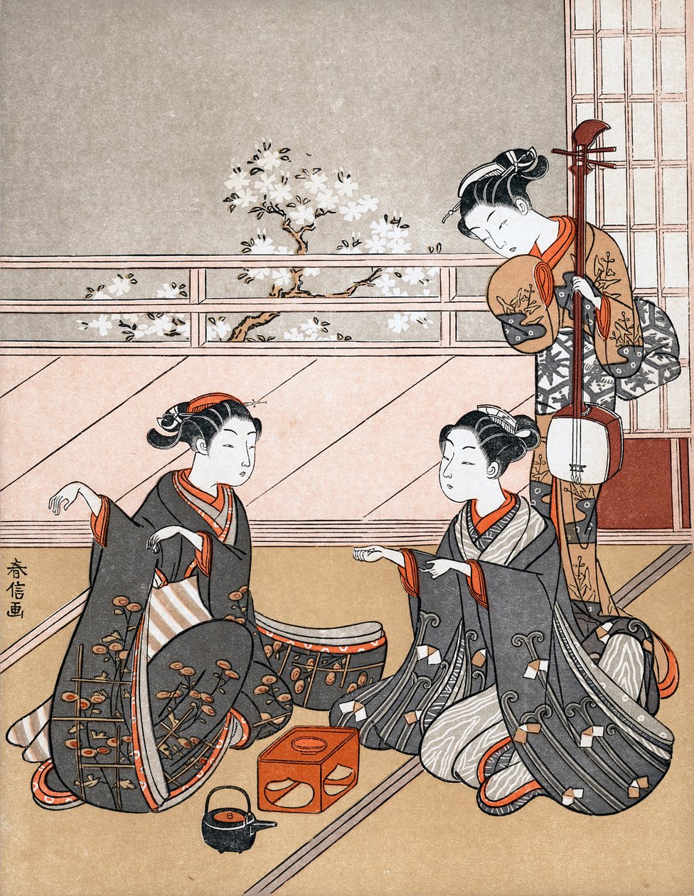 فتيات يلعبن لعبة كين ، c1745-1770. بواسطة سوزوكي هارونوبو