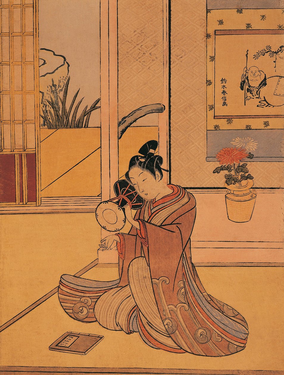 إيطاليا ، جنوة ، شاب يعزف على الطبلة للفنان سوزوكي هارونوبو (حوالي 1725-1770) ، نقش خشبي بواسطة سوزوكي هارونوبو
