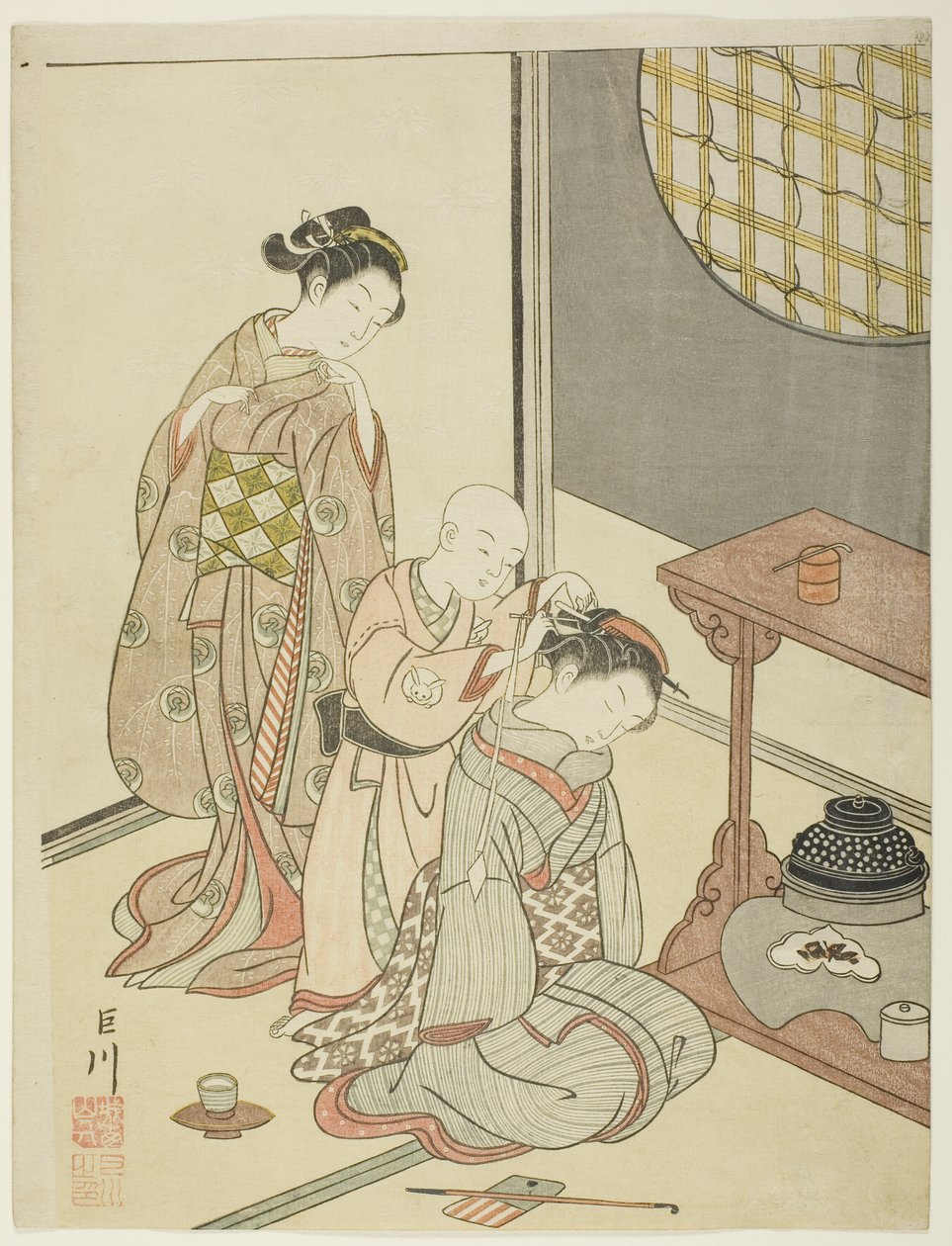 المطر الليلي لحامل الشاي (Daisu no yau) ، من سلسلة "Eight Views of the Parlor (Zashiki hakkei)" بواسطة سوزوكي هارونوبو