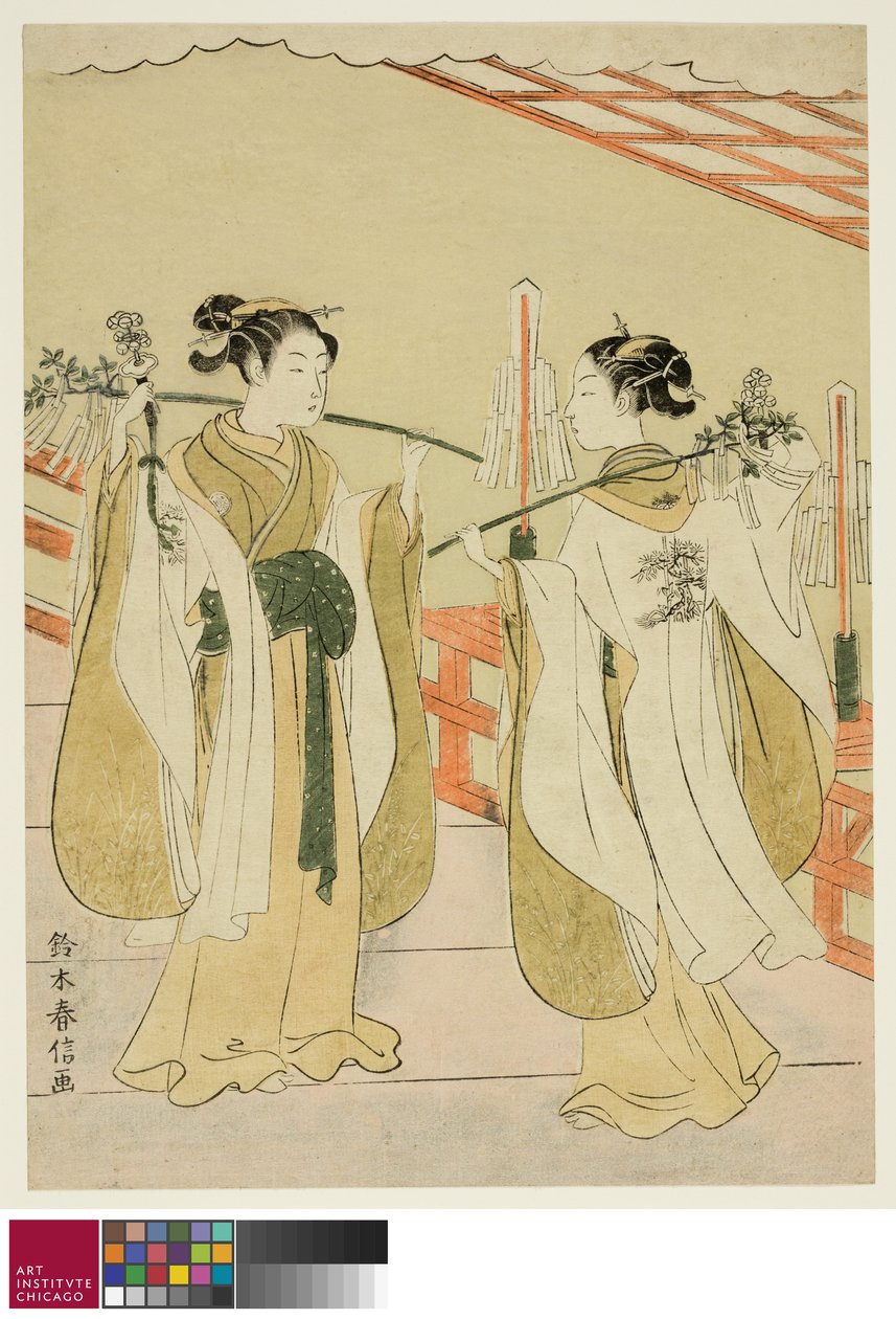 ضريح Maidens Onami و Ohatsu Dance في Yushima Tenjin Shrine ، c.1769 بواسطة سوزوكي هارونوبو