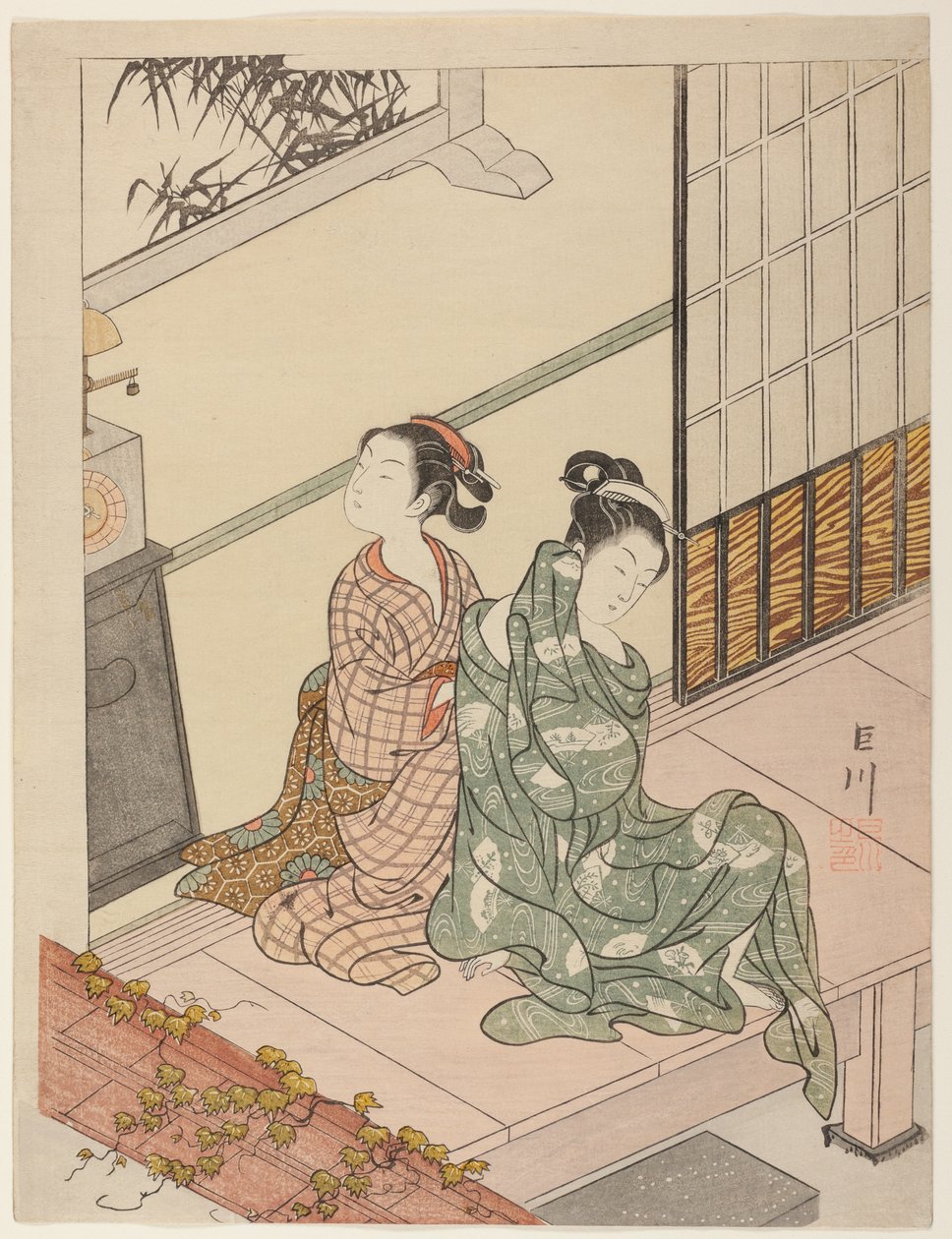 جرس الساعة المسائي (Tokei no bansho) ، من سلسلة "Eight Views of the Parlor (Zashiki hakkei)" بواسطة سوزوكي هارونوبو