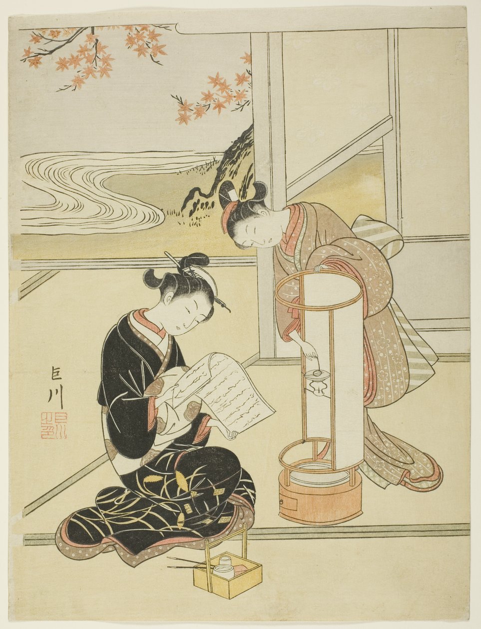 الوهج المسائي للمصباح (Andon no sekisho) ، من سلسلة "Eight Views of the Parlor (Zashiki hakkei)" بواسطة سوزوكي هارونوبو